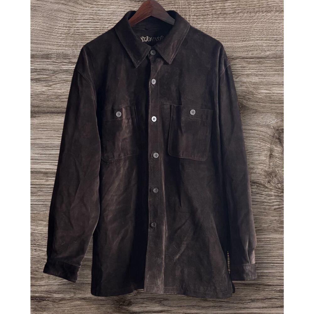 Vintage Y2K Suede Leather Shacket Chocolate Brown Unisex Jacket Pockets L